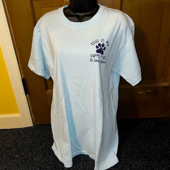LAST CALL St Simons Island Happy Place Dog Graphic Blue Short Sleeve Tee Size L - Picture 6 of 7